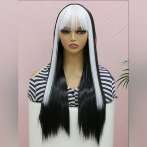 SOLD SHEIN LONG Synthetic Fiber Wig With Straight Black And White Hair